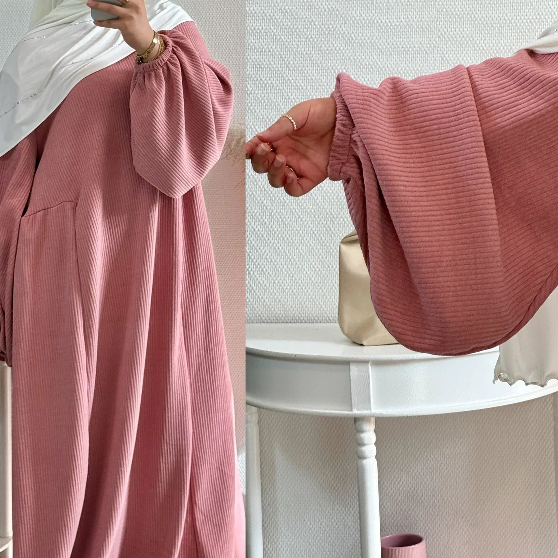 Winter Corduroy Abaya Warm Muslim Dress Closed Abayas for Women Dubai Luxury Turkey Kaftan Hijab Robe Ramadan Eid Islam Clothes.