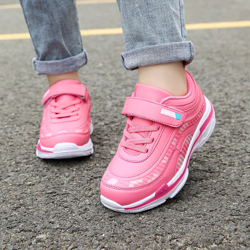 Girls Sport Shoes Waterproof Running Kids Sneakers Casual Leather Pink Breathable Fashion Antislip Lightweight Children Shoes.