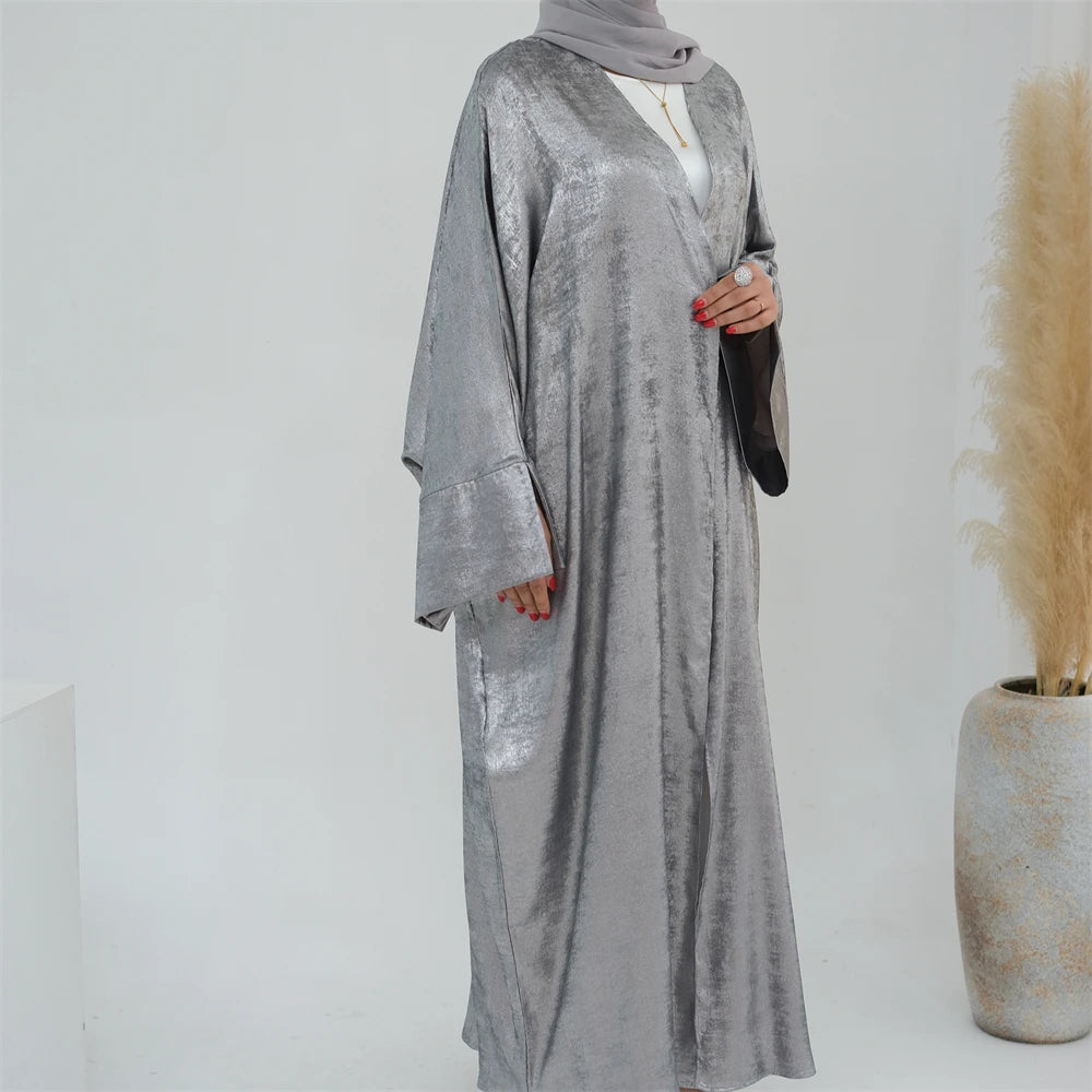 Ramadan Eid Shiny Satin Open Kimono Abaya Damen Dubai Luxury Muslim Kebaya Abayas For Women Kaftan Dress Islamic Clothing Femme.