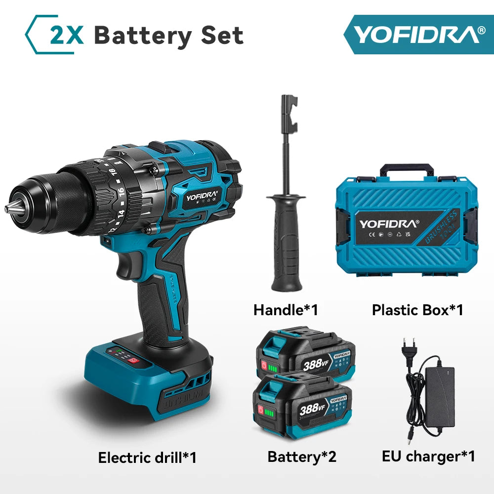 YOFIDRA 900N.M 13MM Bürstenlosen Elektrischen Schlagbohrmaschine 20 + 3 Drehmoment Handheld Bohren Schraubendreher Power Tool Für Makita Batterie pin