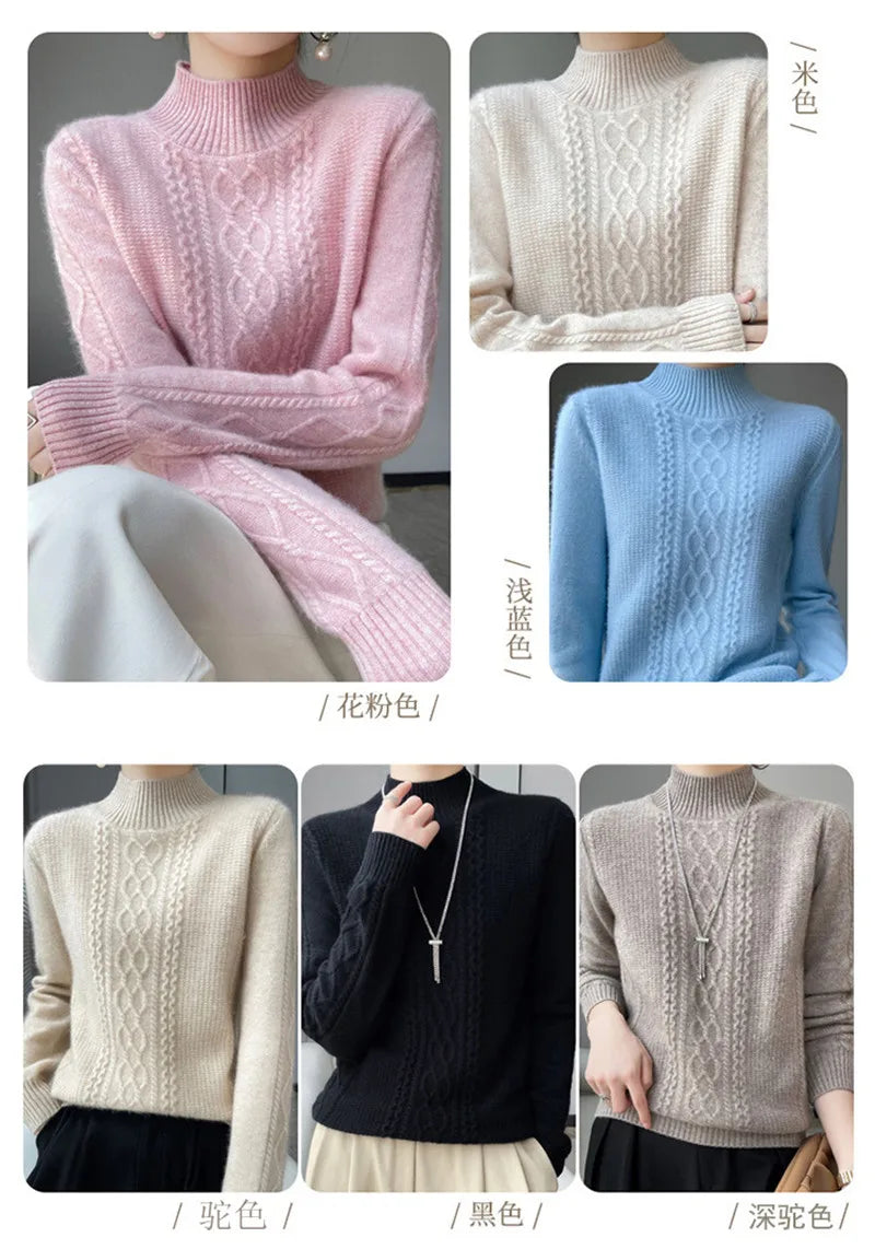 Neue Frühjahr Gestrickte Pullover Halb Hohen Kragen Lose Dicke Warme Pullover Für Frauen Vintage Herbst Winter Mutter Bodenbildung Top.