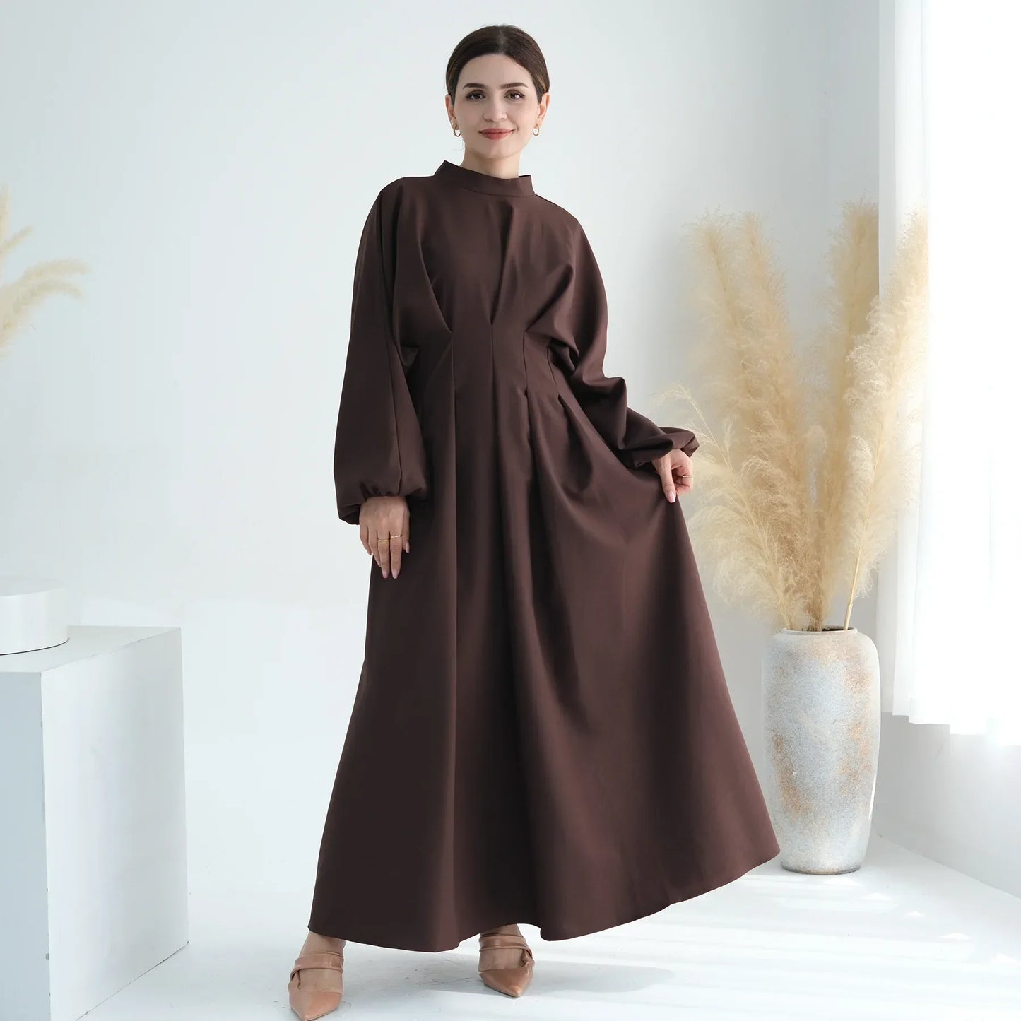 Elegant Muslim Dress Ramadan Pleated Abaya for Women Slim Waist Long Dress Islamic Clothing Muslim Eid Party Dresses Hijab Robe.