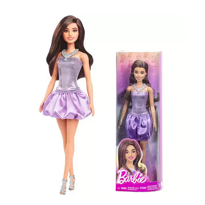 Original Barbie Doll Fashionistas Blond Hair Pink Dress Bracelet Silvery Necklace Toys for Girls Dolls Accessories Birthday Gift.