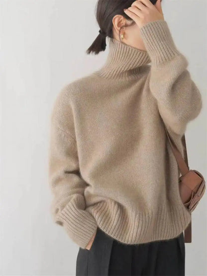 100% Mink Cashmere Turtleneck Sweater Women Solid Color Long Sleeve Top Autumn Winter Fashion Knit Female Warm Pullover Jumper.