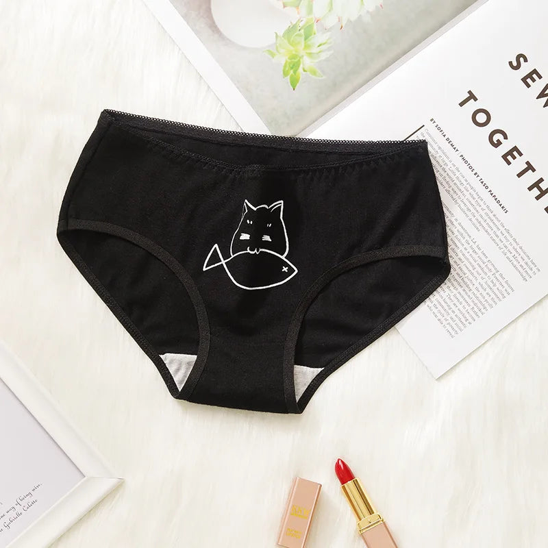 5Pcs/set Cotton Underwear Cute Cartoon Cat Panties for Woman Girl Soft Pantys Plus Size Breathable Briefs Female Sexy Lingerie.