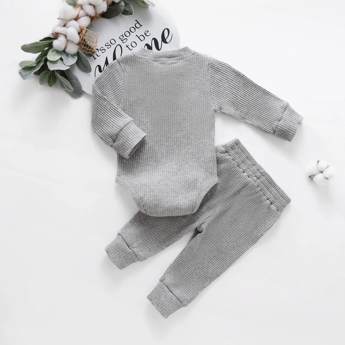 16 Colors Baby Solid Knit Sets Newborn Infant Girls Boys Fall Winter Long Sleeve Romper + Elastic Pants Toddler Outfit 0-24M.