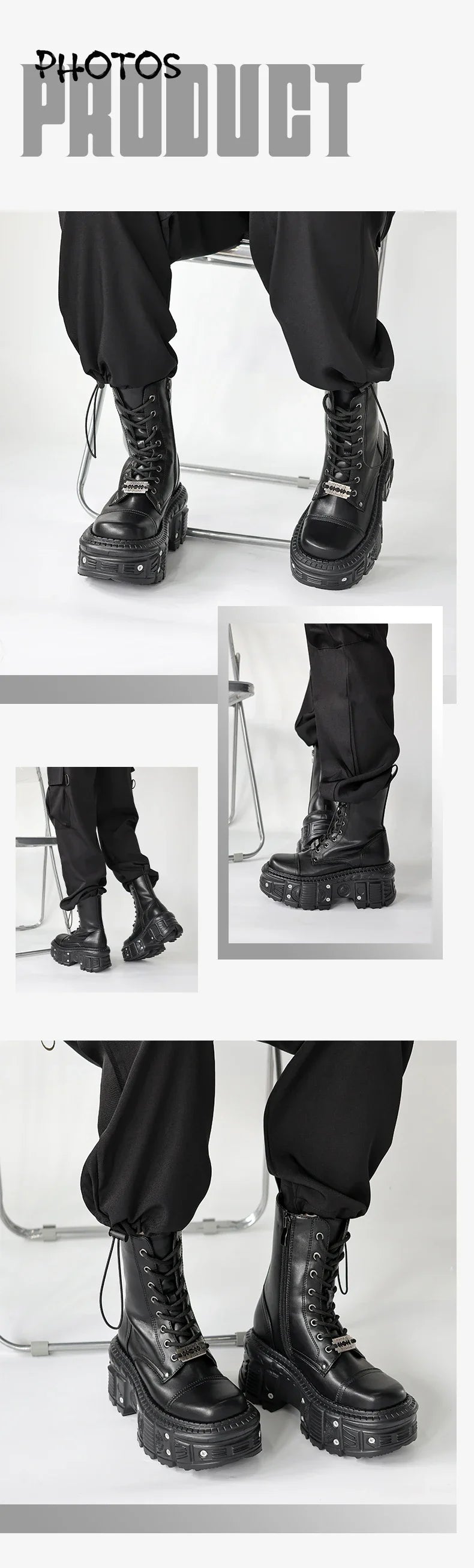 2025 New Punk Women Platform Ankle Boots Female's Rock Round Toe Lace Up Fashion Retro Chunky Shoes Metal Decor Short Boots.