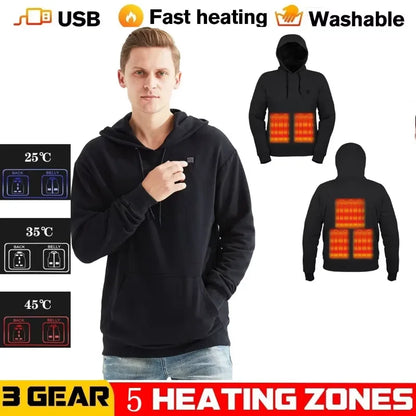 2025 Outdoor Electric USB Heating Sweaters Hoodies Men Winter Warm Heated Clothes Charging Heat Jacket Sportswear.