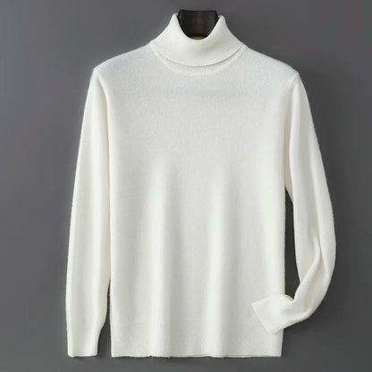 2025 Autumn/Winter High Collar Men's 100% Pure Wool Stylish Youth Loose Knitted Outerwear Flip Collar Casual Base Men's Sweaters