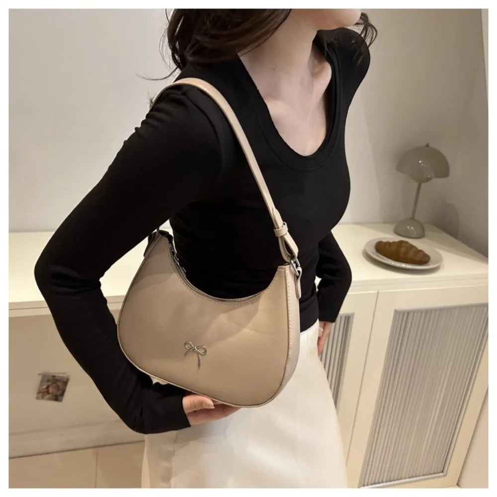 Bowknot Armpit Bag Korean Underarm Bag Luxury PU Leather Y2K Handbag Girls Shoulder Bag.