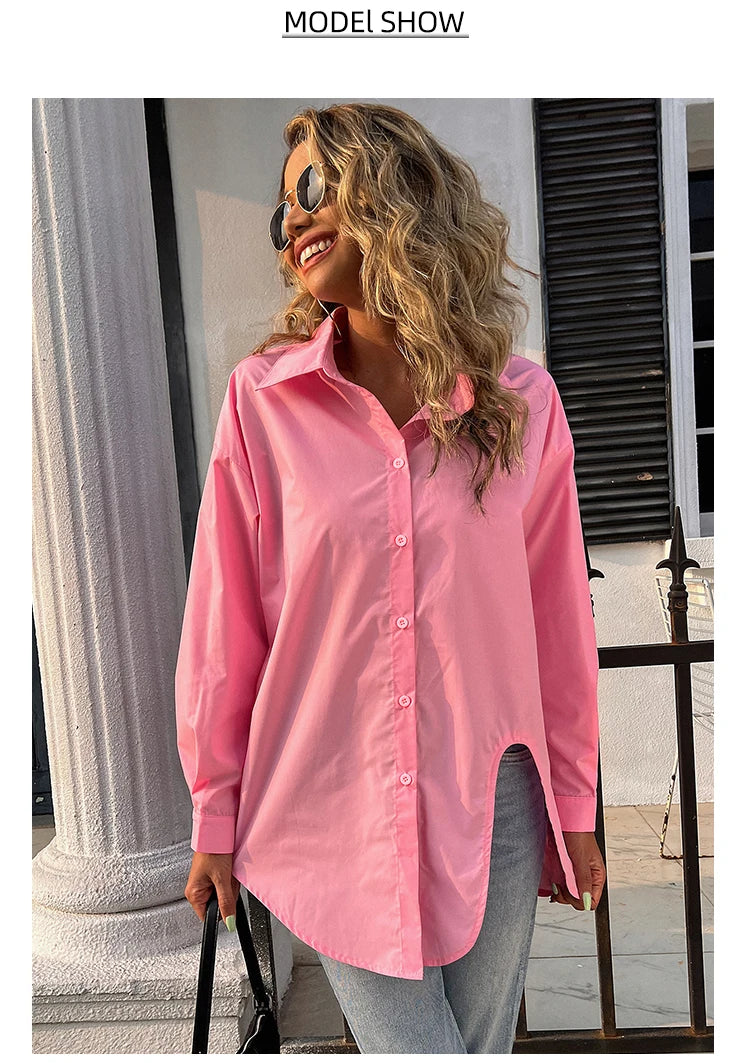 New Long Sleeve Ladies Tops Blouses Button Down Casual Shirt Women Turn-down Solid Collar Loose Blouse Women.