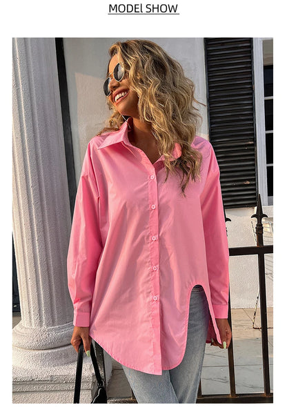 New Long Sleeve Ladies Tops Blouses Button Down Casual Shirt Women Turn-down Solid Collar Loose Blouse Women.
