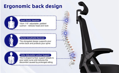 Bürostuhl, ergonomisch, verstellbar, 90er ° -135 ° ,Schreibtischstuhl mit Lordosenstütze, Computerstuhl mit verstellbarer Kopfstütze, Wohnzimmerstühle