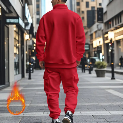 2024 Herbst und Winter Herren-Sporthosen-Set aus lässigem Samt mit warmem Reißverschluss