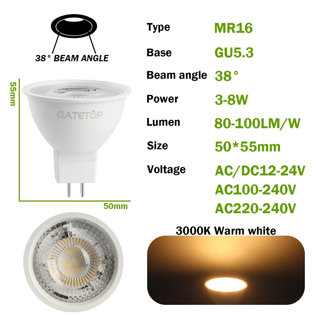 10PCS MR16 LED Strahler Birne GU5.3 Lampada AC 110V 220V 12V Bombillas Spot Licht Ersetzen Die 50W Halogen Lampe Hause Derection