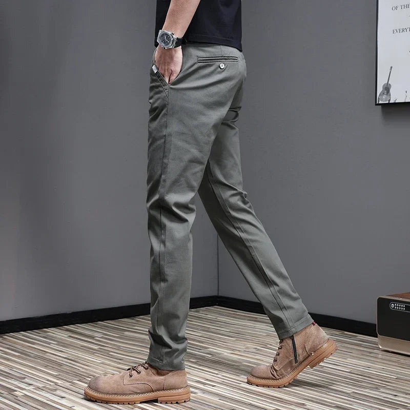2024 Spring Summer Men's Casual Pants 97.8% Cotton Business Korean Fashion Slim Fit Stretch Gray Black Khaki Trousers Male Pant.