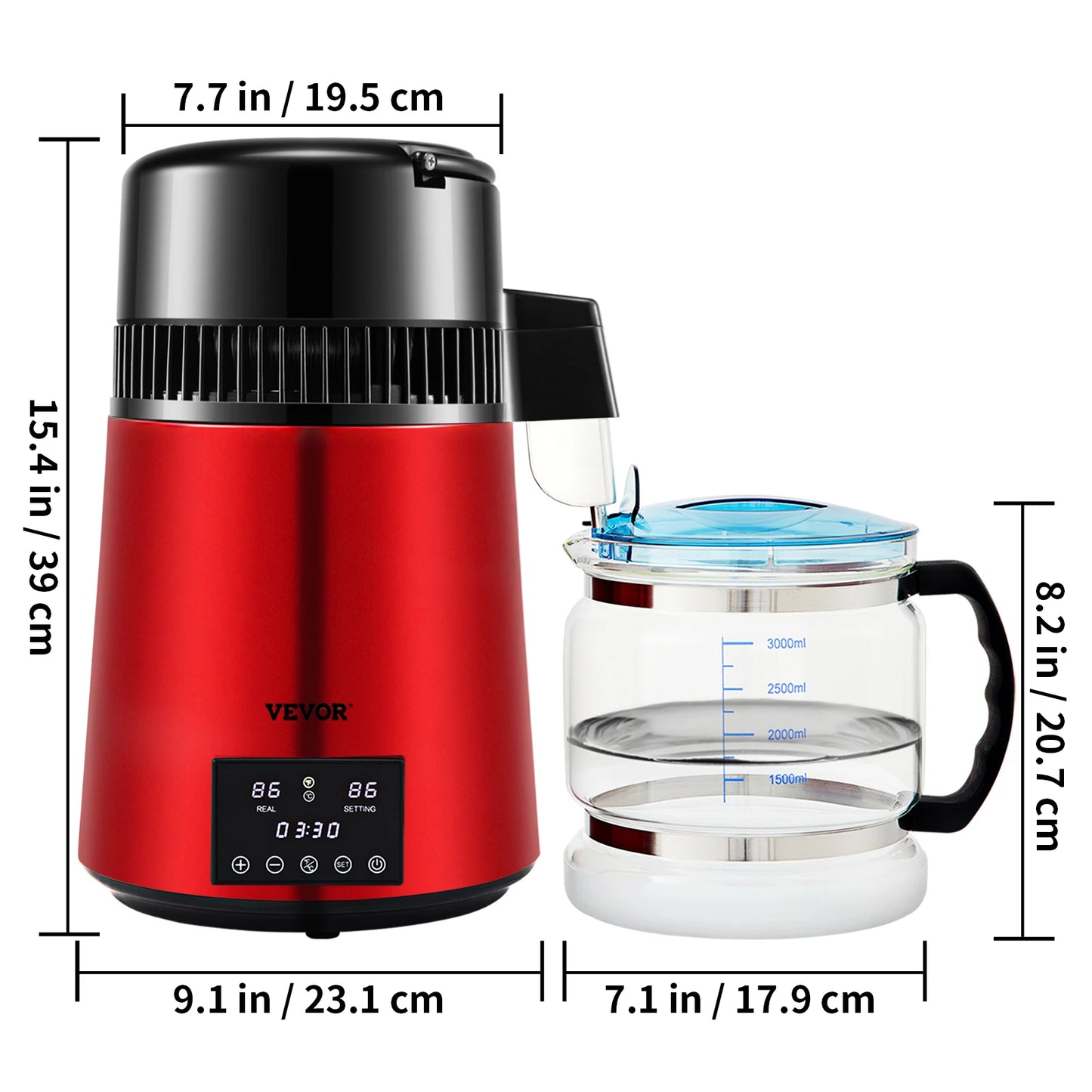 SucceBuy 4L Water Distiller Purifier Filter Dispenser Drinking Bottle Softener Dual Temp Display Overheat Protection Home Use.