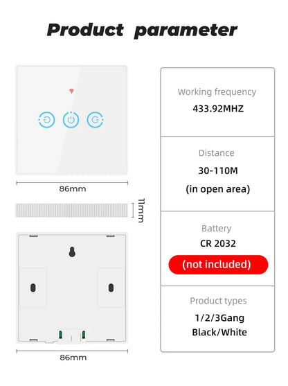 1/2/3 Gang RF433Mhz Wireless Touch Schalter RF Sender Push Button Fernbedienung für Home Led-leuchten Glas panel Wand Schalter.