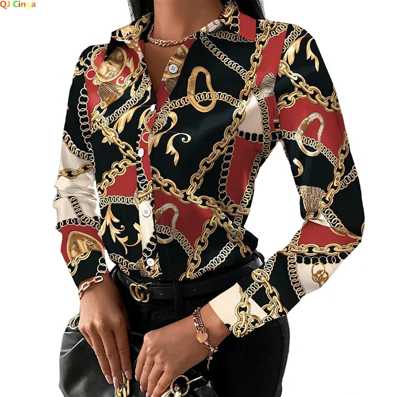 Summer New Women's Long-sleeved Shirt, Single-breasted Printed Shirts Fashion Casual Tops Camisa Female Chemise S-XXL.