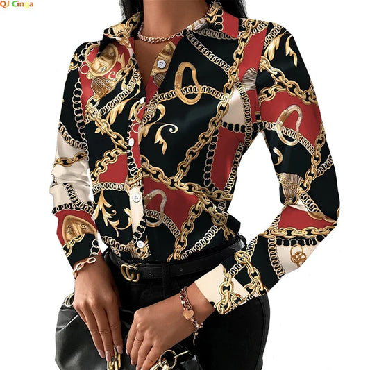 Summer New Women's Long-sleeved Shirt, Single-breasted Printed Shirts Fashion Casual Tops Camisa Female Chemise S-XXL.