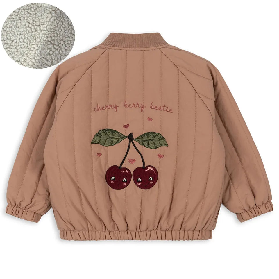 Konges Slojd AW Baby Girls Sweatshirts + Pants 2 Pcs Sets Lambswool Cherry Jackets Kids Clothes Girls Print Dresses Coats 1-9Yrs