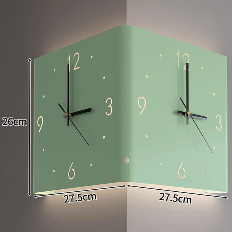 Wohnzimmer Wanduhren Gebogene Ecke Doppelseitige Stille Wanduhren LED Induktion Beleuchtung Uhr Luxus Design Dekor