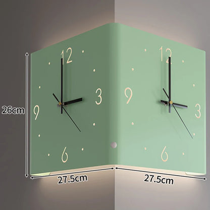 Wohnzimmer Wanduhren Gebogene Ecke Doppelseitige Stille Wanduhren LED Induktion Beleuchtung Uhr Luxus Design Dekor