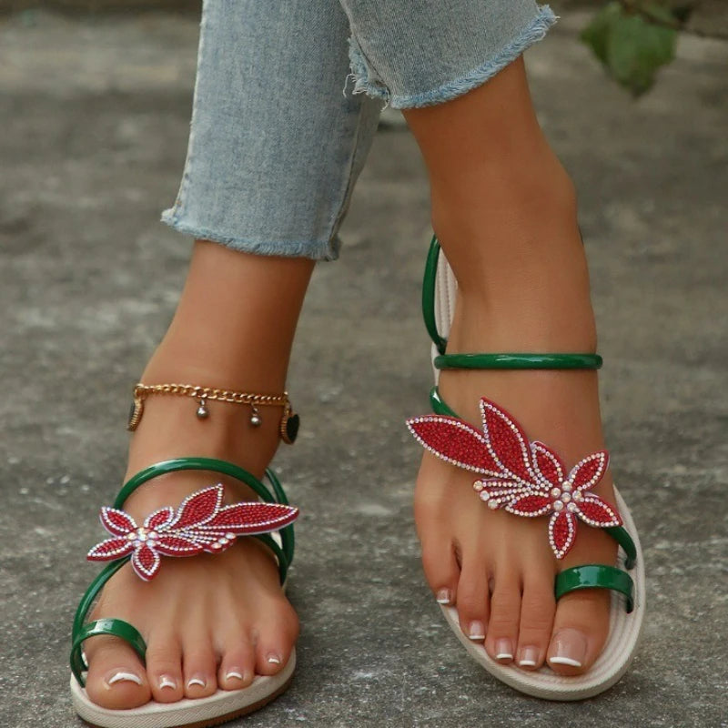 Summer Women Slippers Glitter Sandals Non-slip Slippers Maple Leaf Toe Flip Flops Fashion Beach Shoes Outdoor Flat Slippers 2025.