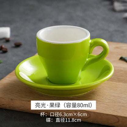 Thickened Ceramic Coffee Cup Set 80ML Italian Espresso Cup Plate Small Cup Colorful with Plate Spoon Drinkware
