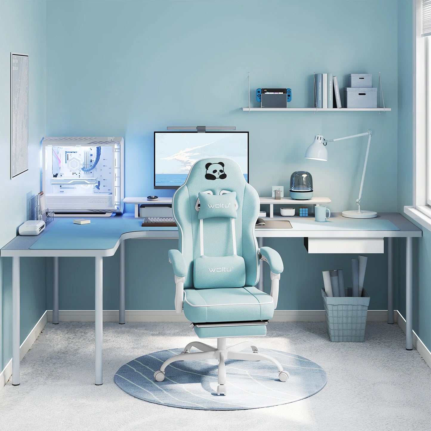 WOLTU Ergonomischer Gaming-Stuhl, Bürostuhl mit hoher Rückenlehne, Drehsessel mit Fußstütze und höhenverstellbarem Computerstuhl für die Lendenwirbelsäule