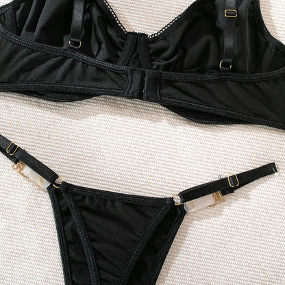 Cut Out Bra and Brief Velvet Erotic Set Women 2-Piece Halter Underwear Patchwork Thong Intimates Sexy Lingerie Pornos Suit Latex