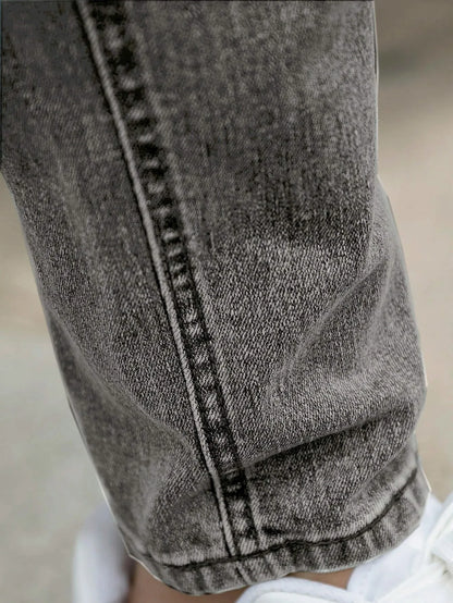 1 Piece of Men's Four-Season Snowflake Washed Fashion Jeans, Stretch Slim Fit Light Gray Dark Black Casual Denim Pants, Normcore and Fashionable, Suitable for Everyday Wear.