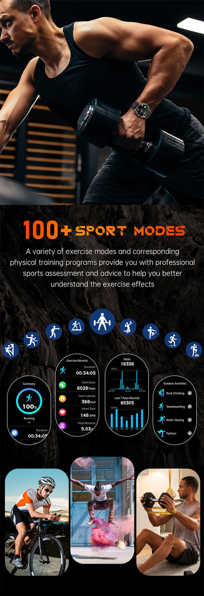 New Outdoor Sport Smart Watch Men 1.46" AMOLED Screen LED Flashlight 515mAh Battery 10ATM Waterproof Bluetooth Call Smartwatch.