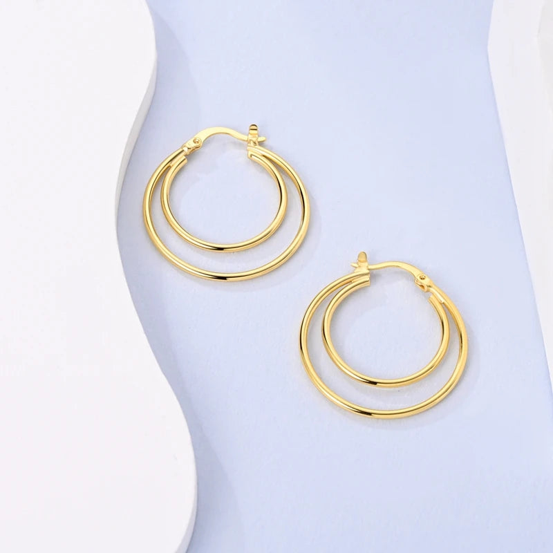 Yellow Gold Starlight Hoop Earrings For Girl Sparkling Classic Snakebone Multi-loop Earrings Star Moon 925 Silver Women Earring