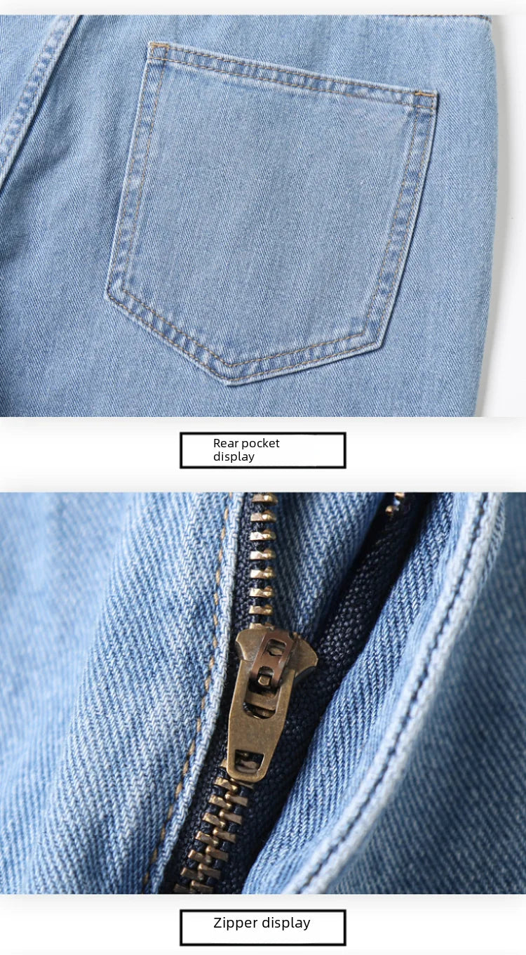 Light Blue American Retro Jeans Men Soft Loose Straight Cylinder High Street Workwear Casual Loose Legs Pants