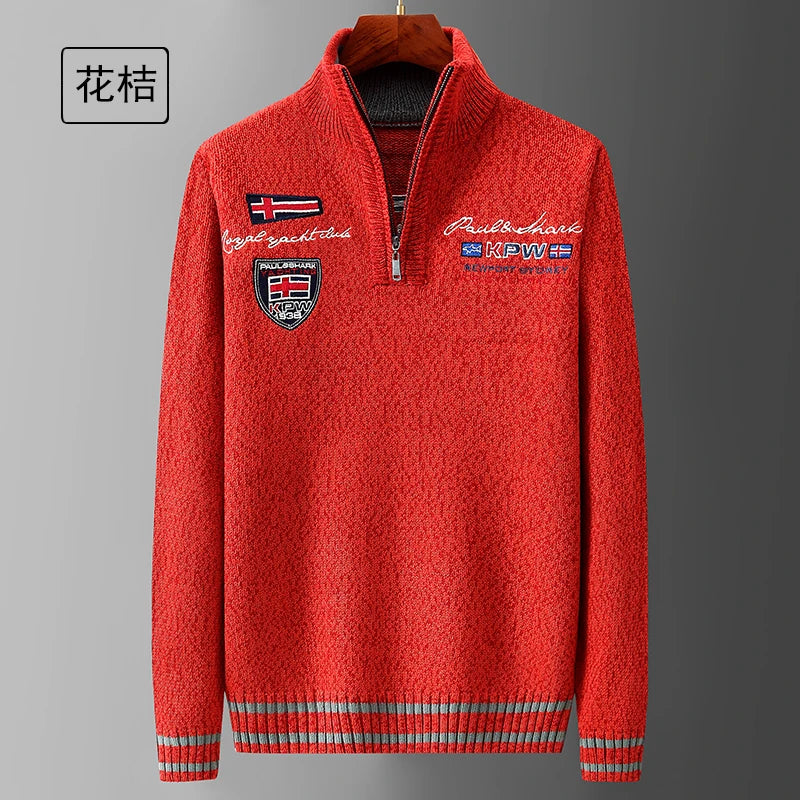 Autumn Sweater Male Shark Clothing Cotton Wool Jumpers Pullover Coats Jacquard Christmas Knitted Half Turtleneck zip.