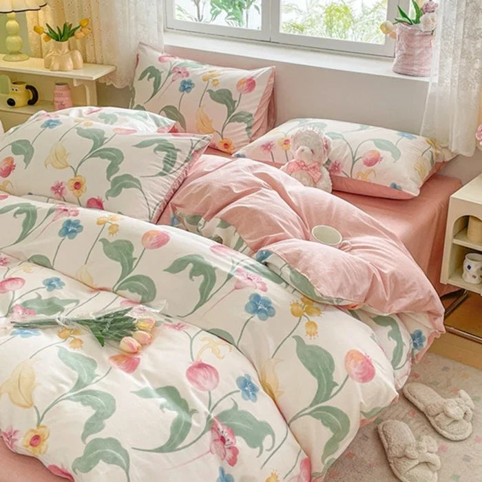 2025 new Cotton Duvet Cover Set with 2 Pillowcases 1 bed sheet - Elegant & Breathable Bedding Set,Fade-Resistant, Multiple Sizes