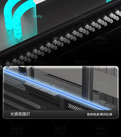 Kitchen 304 Stainless Steel Waterfall Sink, Large Single Slot, Digital Display Embossed Washing Basin Household Dishwashing Sink