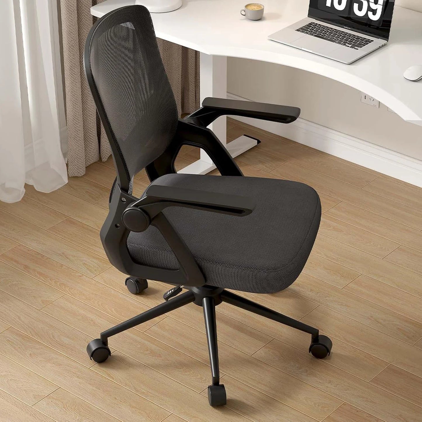 Office Chair Ergonomic Mesh Flip-Up Arms Gaming Chair with Mid Back Cushion Lumbar Support for Home Bedroom Working
