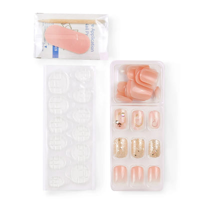 Press on Nails Short Square Fake Nails Designs Nude Glitter Full Cover Stick on Nails Bling Sequins  Nails for Women and Girls.