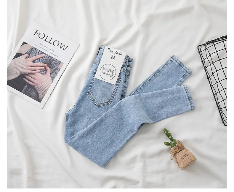 High-Waisted Slimming Jeans Women's Spring Summer New Style Outerwear Tight Fitting Elastic Waistline Legging Shoes