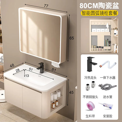 Space Badezimmerschrank aus Aluminium mit Wabenbogen und Seitenschrank, Waschbecken-Kombination, WC-Waschbecken, integrierte Keramik