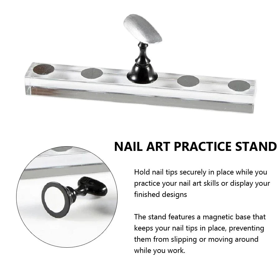 5Pcs Nail Art Practice Display Stand Set Chess Board Magnetic Tips White & Black Holder Polish Gel Color Chart Tool.