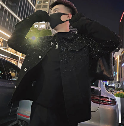 Man Coat Short Rhinestones Cargo Jacket for Men Black High Quality Harajuku New in Vintage Deals Korean Reviews Many Cheap Sale.