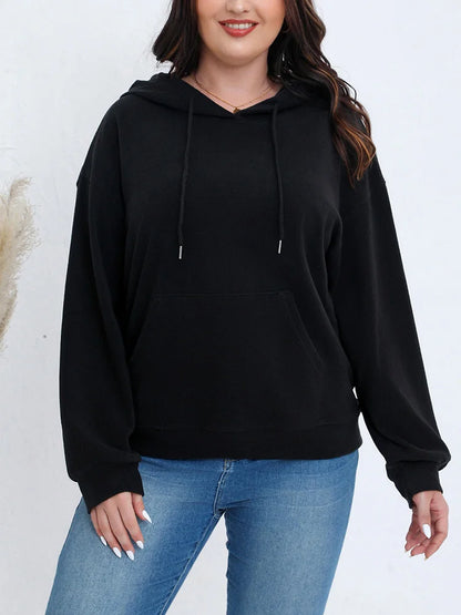 Gibsie Plus Size Frauen Hoodies Herbst Winter solide Kordel zug Kapuze Sweatshirts Känguru Tasche Fleece lässig Frauen Top