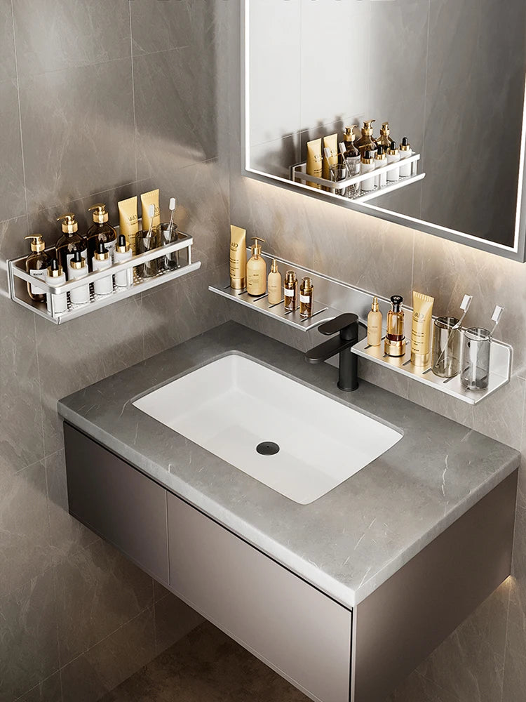 Badezimmerregal aus Aluminium, Badezimmerregal, WC-Lagerregal, WC- und Küchenregal, zum Aufhängen an der Wand, stanzfreies Regal