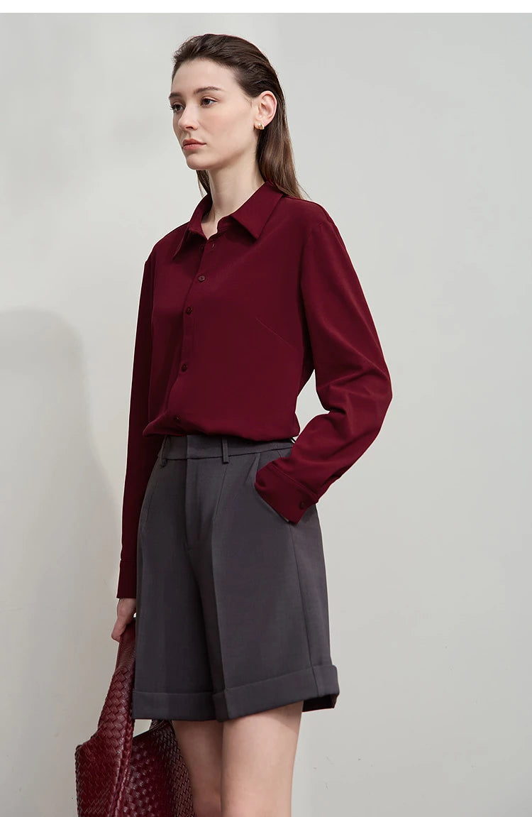 AMII Office Lady Shirt 2025 Autumn New Minimalism thick Long Sleeves Blouse Elastic Cotton Lapel Women's Clothing 12553079