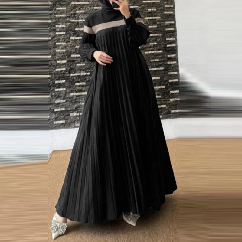 2025 ZANZEA Fashion Women Autumn Long Lantern Sleeve Muslim Dress Abaya Islamic Robe Kaftan Patchwork Sundress Pleated Vestidos.