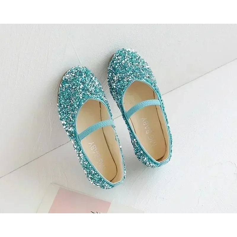 2025 Spring 1 to 12 years old girls dress shoes Beauty Pointed Toe Teen Girl Leather Shoes Bling Princess Wedding Shoes