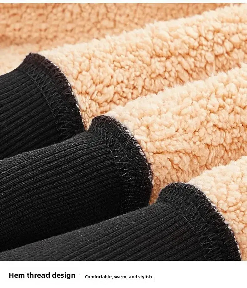 Men's Casual Thickened Fleece Lined Loose Fit Hoodie And Cardigan Set Warm Autumn Winter Clothing Sheepskin Velvet Outerwear.